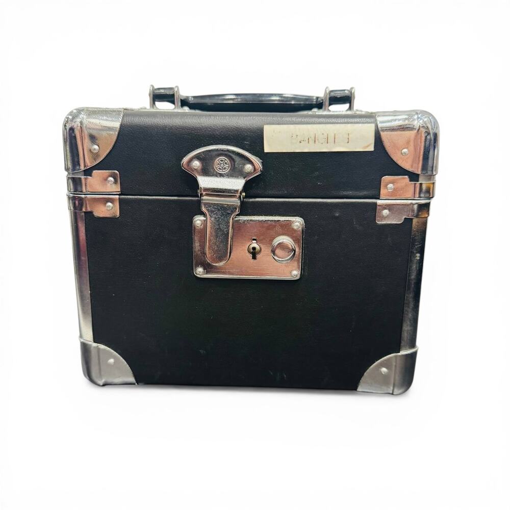 Vintage Style Locking Storage Box Metal Trim Black Small Case Trunk With Key